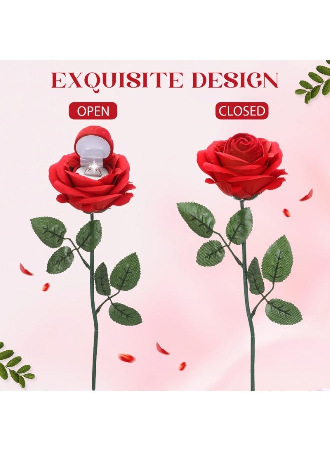 GNAFOTU Premium Red Rose Ring Box with Stem – Elegant Jewelry Case for Engagement, Proposal, Wedding, Anniversary – Classic Style Romantic Gift for Bride and Couple - Image 4